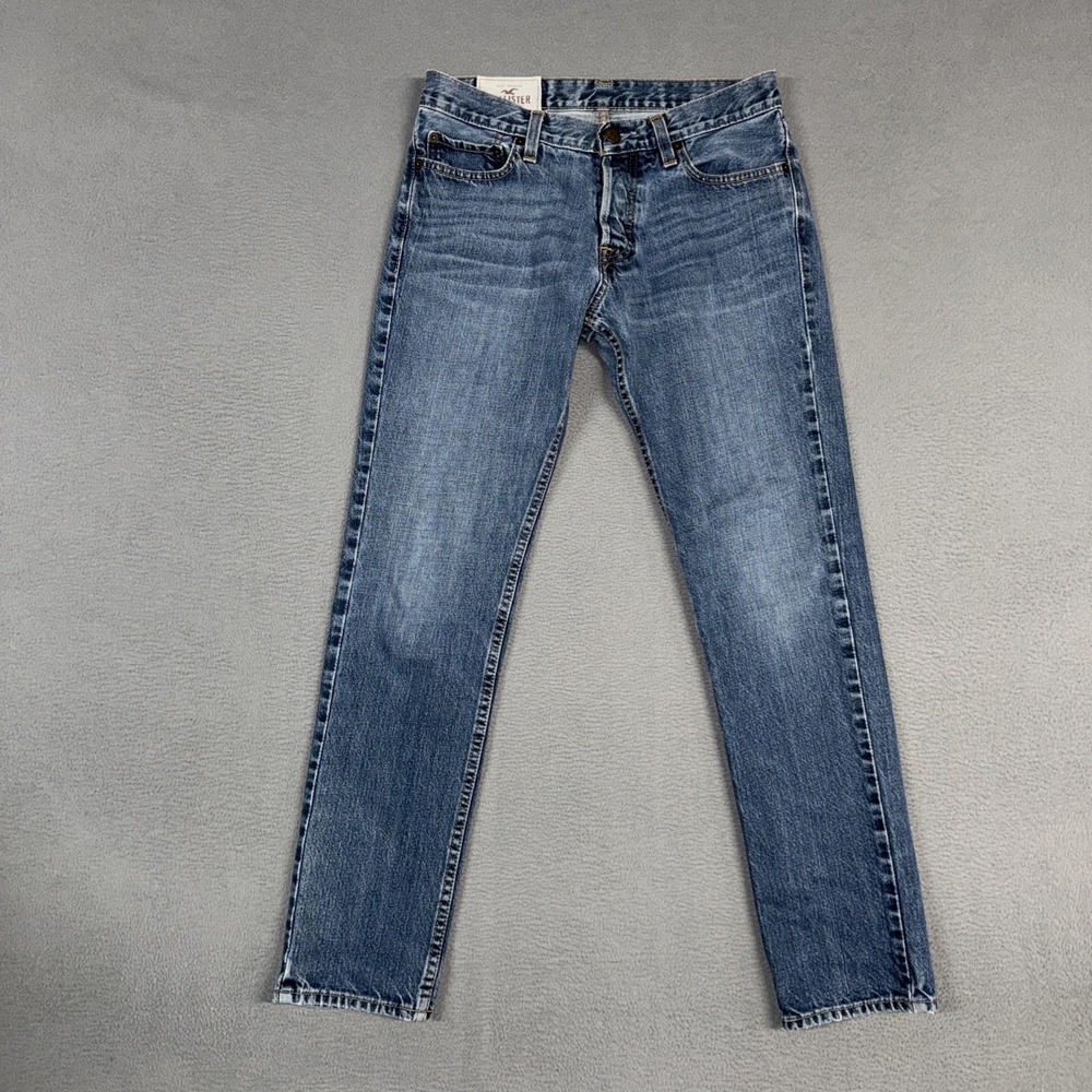 Hollister Jeans Mens 30x30 Blue Skinny Stretch Distressed Denim Button Fly Y2K